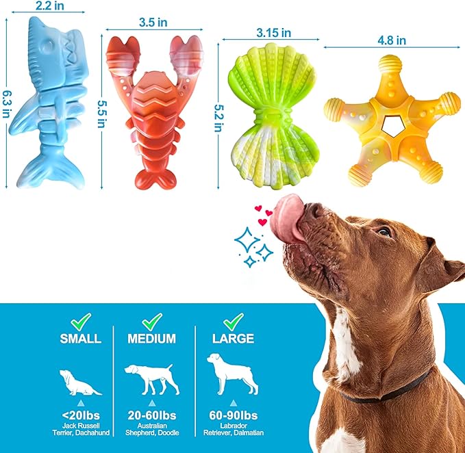 KXK Durable Dog Chew Toys for Aggressive Chewers Large Medium Small Breed, Tough Dog Toys for Large Medium Small and Puppies Teeth Cleaning, Pet Toy with Durable Nylon (New-4 Pack)