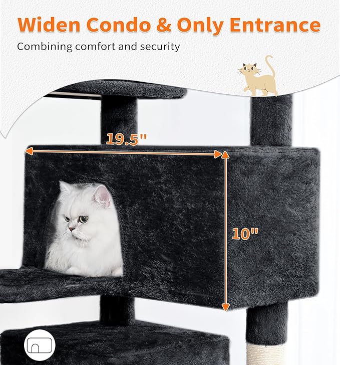 Made4Pets Cat Tree Tower 56" Cat Tower for Indoor Cats Kitten Tree Multi-Level Cat Tree with 2 Condo Furniture Activity Center with Scratching Posts Funny Toys (Black)