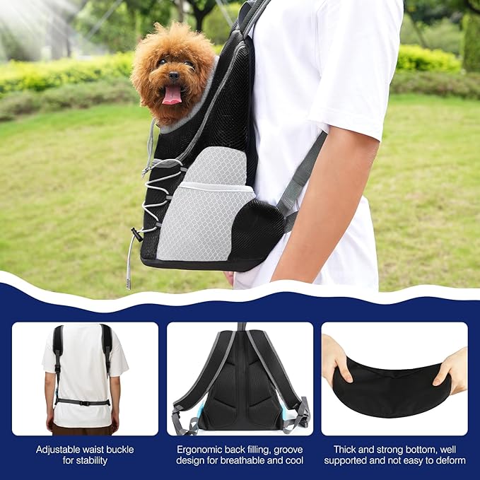 Pawaboo Pet Dog Carrier Backpack, Puppy Dog Travel Front Carrier for Small Medium Dogs Cats, Adjustable Breathable Dog Carrying Backpack with Safety Strips for Hiking, Walking (Black S Up to 5 lbs)