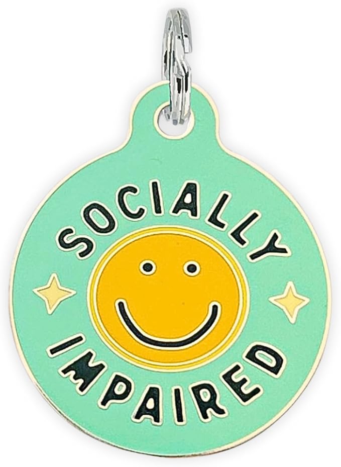 Personalized QR Code Dog Tags - Choose from 25+ Tag Designs - QR Code Links to Your Profile - Unique, Cute, Funny, Sassy Pet ID Tag (Socially Impaired, Large (1.25 inch))