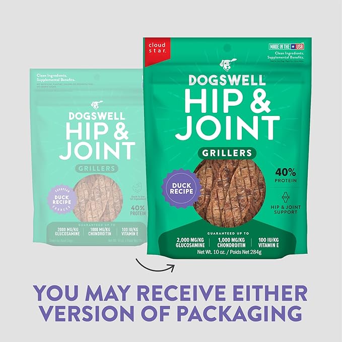 Dogswell Hip and Joint Grain-Free Duck Grillers for Dogs, 10 oz. Bag