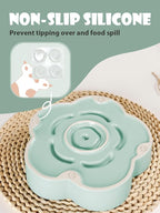 Ceramic Slow Feeder Dog/Cat Bowl, Anti-Choking Food Bowl, 8" 11.3oz for Medium, Large Breeds, Plum Puzzle Design, Non-Slip Silicone, Dishwasher and Microwave Safe, Green