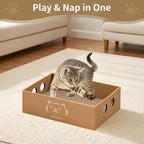 Heavy Duty Cardboard Cat Scratcher Box, Cat Bed with Double-Sided Cardboard Scratch Pad, Interactive Hole Design, Scratch Lounge Bed Suitable for Cats to Rest(Cat Pattern)