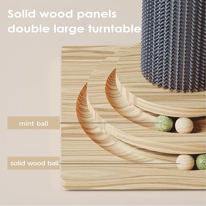 Cat Scratching Post, Indoor Cat Scratcher Kitten Toys Catnip Wooden Ball Track Two-Layer Modern Sisal for Kittens or Smaller Cats Scratch Post Interactive Toy with Dangling Ball Beige