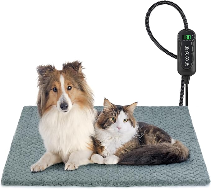 GASUR Heated Dog Bed, Waterproof Electric Dog Cat Heating Pad with Timer, Temperature Adjustable Heatded cat Bed for Winter,Auto Power-Off,Anti-bite Heating Pad for Dogs Cats-35''x24'', Large
