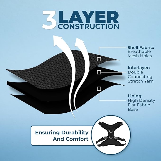 Voyager Escape-Proof Step-in Lock Cat Harness & 5ft Neoprene-Handle Leash Set All-Weather Mesh with Reflective Stitching for Small to Large Cats by Best Pet Supplies, Black, S