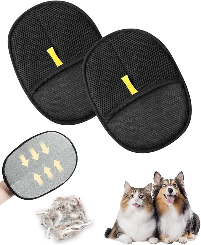 2PCS Pet Hair Removal Glove for Dogs & Cats, Magic Brush Gloves for Furniture & Clothing, Electrostatic Gloves for Pet Hair, Durable & Pet-Safe Design