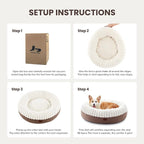 Donut Dog Bed Medium Size Dog, Round Cat Beds for Small Medium Dogs and Cats with Washable Fluffy Faux Fur, Cute Comfort Pet Bed with Anti-Slip Bottom, Cream, 30"