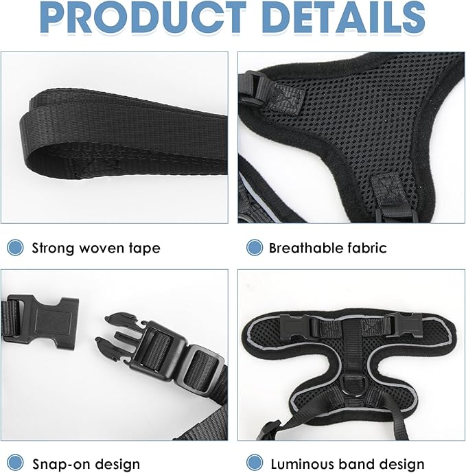 Cat Harness and Leash, Cat Harness Escape Proof with Reflective Strap - Adjustable Cat Leash Breathable Comfortable Vest for Walking Travel Outdoor, Black, S