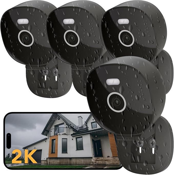 2K Security Camera, Outdoor/Indoor for Home, Pet, Baby, Nanny, IP65 Wterproof Color Night Vision, White Light & Siren, Recording, Motion Detection, Compatible with Alexa,Black-4P