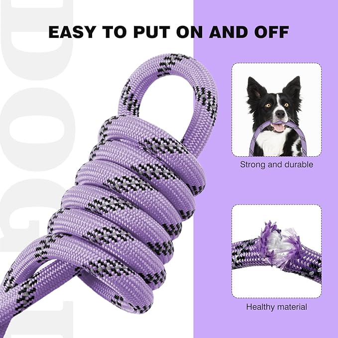 lynxking Slip Lead Dog Leash Reflective, Heavy Duty Comfortable Strong Rope Leash for Large Medium Small Dogs No Pull Training (Light Purple, Small 3/8in x 6ft-Slip Lead)