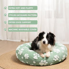 Donut Dog Beds for Small Dogs, Calming Round Cat Beds for Indoor Cats, Cute 3D Textured Paw Pet Bed with Removable Washable Cover and Anti-Slip Bottom（Green，23"）