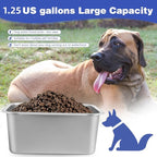 1.25 Gallons Large Dog Water Bowl, Stainless Steel Metal Dog Bowls, Large Capacity Pet Food Bowl Water Dish for Indoor and Outdoor Universal for Small & Medium Dogs 12.6''×8.7''×3.9''