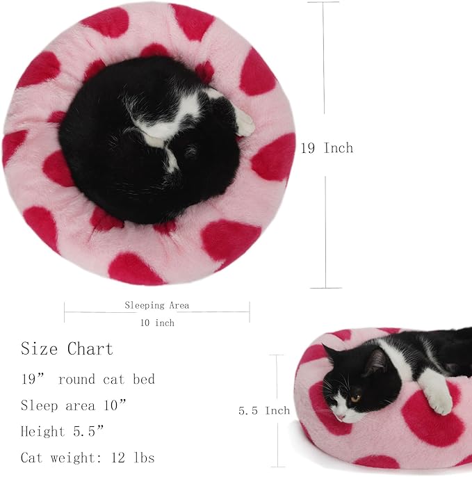 Small Cat Bed Washable Donut Cute with Sides Cat Beds Pink Heart for Girls Calming Orthopedic 20 Inch