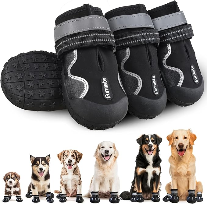 Dog Shoes for Large Small Medium Dogs,Dog Booties for Indoor Hardfloors Anti-Slip,Reflective Strip Waterproof Dog Boots & Paw Protectors for Outdoor Walking Hot Pavement,Winter Snow (Black-7)