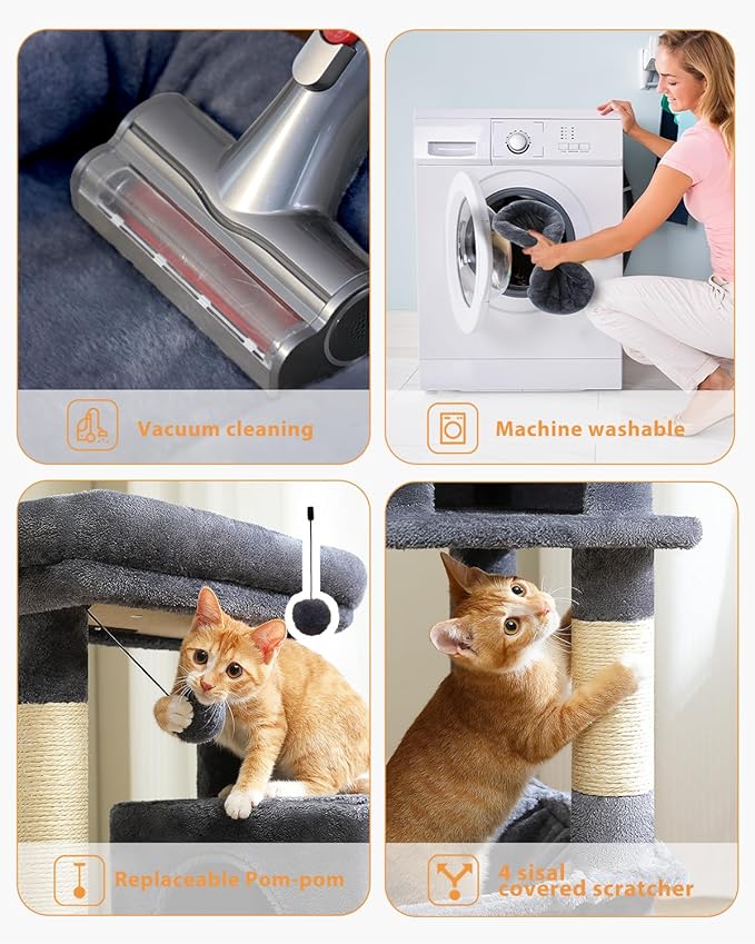 PETEPELA 45.7" Cat Tree for Indoor Cats, 5-Level Cat Tower for Large Cats with Metal Frame Large Hammock (17.3"x15.3"), Cat Condo with (18.5"x13") Big Top Perch & 4 Sisal Covered Scratching Post Dark