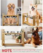 Elevated Dog Bowls, Adjustable Raised Dog Bowl Stand for Medium Large Size Dogs, Durable Bamboo Dogs Feeder with 2 Stainless Steel Bowls and Non-Slip Feet, Pet Food Bowl for Medium Large Sizes