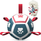 QDAN Dog Toys Soccer Ball with Straps, Outdoor Toys for Tug of War, Puppy Birthday Gifts, Dog Water Toy, Durable Balls for Small Dogs - Blue Red（5 Inch）