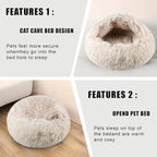 Calming Dog Beds & Cat Cave Bed with Hooded Cover,Washable Round Beds for Small Medium Pets,Anti-Slip Faux Fur Fluffy Coved Bed,Comfortable Warming Pet Bed(20 * 20inch,Beige)