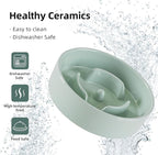 6.1inch Ceramic Raised Slow Feeder Dog Bowl Set, Elevated Wooden Stand for Small Dog and Cat, Puzzle Slow Dish, Preventing Choking(Light Green, Single Bowl+ Stand)