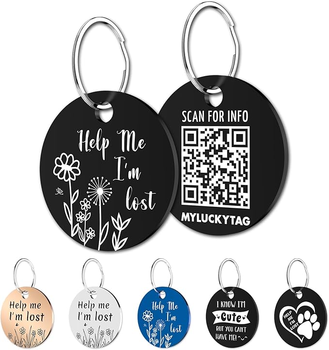 Myluckytag QR Code Stainless Steel Personalized Dog ID Tag, Engraved Dog Collar Tag with Online Pet Profile and Location Alert Email