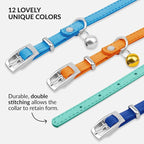 CollarDirect Leather Cat Collar with Bell - Kitten Collar, Small and Big Cat Collar for Boy Cats, Girl Cats with Safety Elastic Strap (Neck Fit 6"-7", Mint Green)