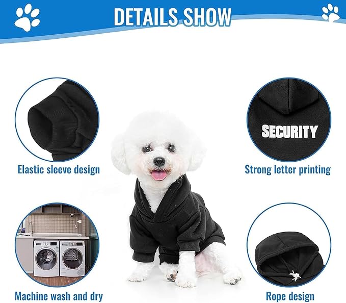 BINGPET Security Dog Hoodies Puppy Sweater Cold Weather Dog Coats Soft Brushed Fleece Pet Clothes Hooded Sweatshirt for Dog Cat
