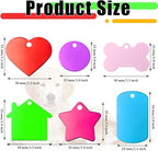 Frienda 48 Pcs Blank Pet ID Tag Colorful Aluminum Dog Cat Badge Blank Round Heart Star Bone House Rectangle Tags with Ring Pet ID Badge Pendant with Hole for Dog Cat Name Phone Number, 6 Styles