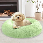 JOLLYVOGUE Small Dog & Cat Beds for Indoor Cats, Donut Cuddler Warming Soft Dog Beds with Anti-Slip Bottom, Round Calming Fluffy Plush Faux Fur Cushion Bed for Small Dogs (23", Light Green)