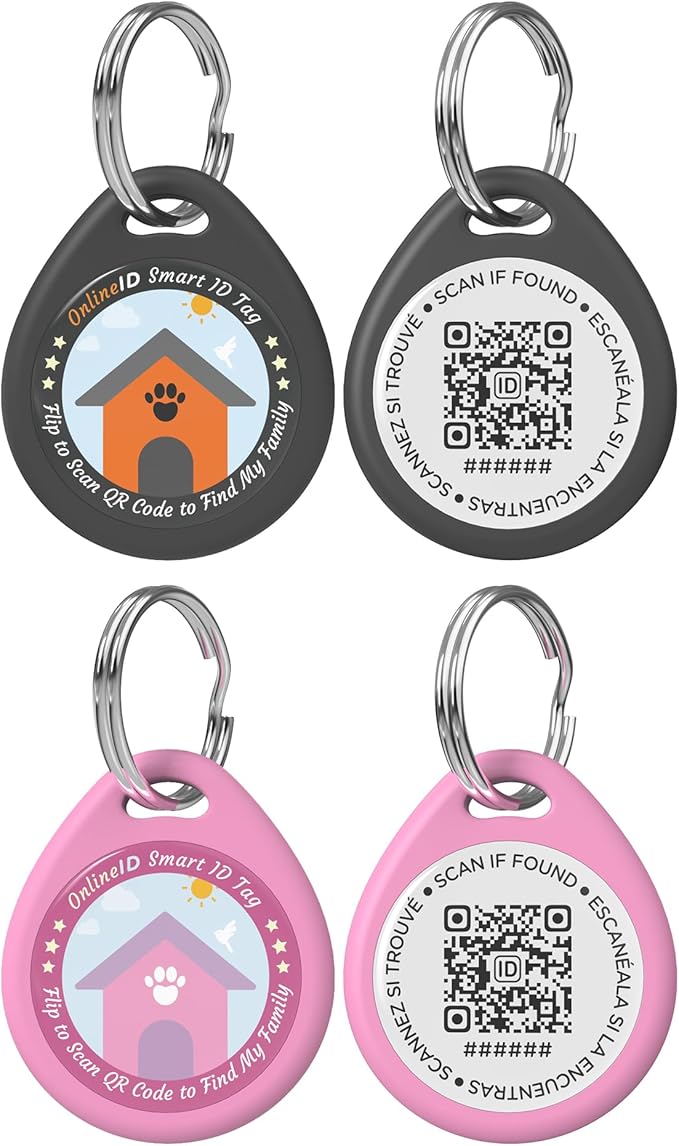2 Pack Personalized Cat Tags,QR Code Pet ID Tags with Online Profile systerm,Editable Any Names and Phone numbles,Black&Pink,S