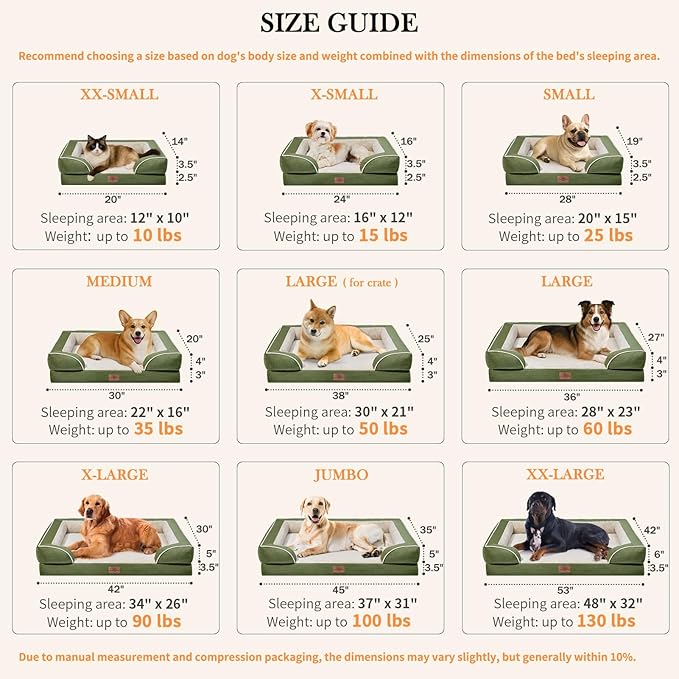 Comfort Expression Small Dog Beds Waterproof Cat Beds Orthopedic Foam Sofa Beds for Small Dogs Comfy Pet Bed with Washable Removable Cover & Non-Slip Bottom(XX-Small,Light Green)