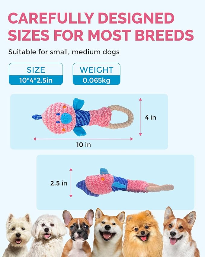 Squeaky Dog Toys for Medium Dogs - Durable Dog Toys for Aggressive Chewers to Keep Them Busy - Interactive Plush Chew Toy with Squeaker for Training Reward & Gift - Pink