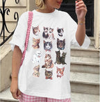 Oversized Cat Shirt Cute Graphic Tees for Women Y2k Funny Tshirts Baggy Aesthetic Shirts Cat Lover Gifts Kawaii Tops(White,L)