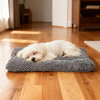 DELIFUR Warm Pet Stroller Pad - Non-Slip Kitten Puppy Bed Mat Soft Plush Winter Liner with Silicone Grips for Crate & Hard Floors Machine Washable Grey