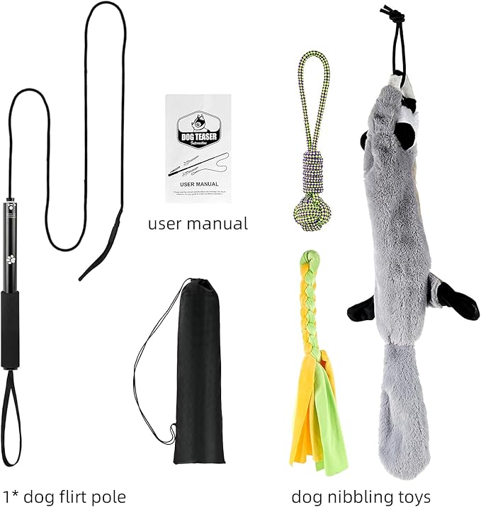 Flirt Pole for Dogs, Extendable Dog Flirt Pole with Detachable Interactive Toys Teaser Wand with Lure Chewing Toy for Outdoor Exercise & Training Interactive Toys Heavy Duty Dog Toy