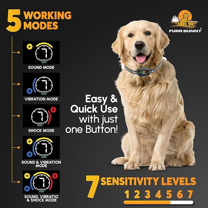 2025 Upgraded Intelligent Dog Bark Collar for Medium and Large Dogs - Beep, Vibration and Safe Static Shock, 7 Sensitivity Levels Adjustment - Effective Training to Stop Excessive Barking Fast