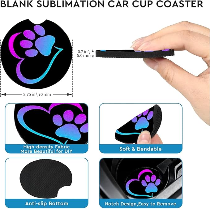 Car Coasters for Cup Holders,2 Pack Love Dog Paw Car Coasters,2.75" Universal Size Anti Slip Rubber Mat,Automotive Cup Holder Decal Decor Accessories,Dog Lovers Gifts for Women,Men,Mom