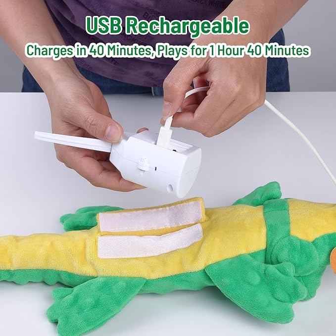 Alligator Interactive Dog Toys, Motion Activated Plush Dog Toys to Keep Dogs Busy, Wiggling Tail Interactive Dog Toy for Small/Medium/Large Dogs, USB Rechargeable Puppy Toys