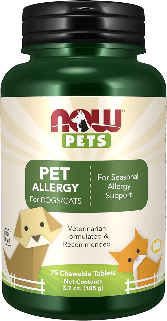 NOW Pet Health, Pet Allergy Supplement, Formulated for Cats & Dogs, NASC Certified, 75 Chewable Tablets