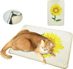Cat Scratcher Mat, 23.6 X 15.7 Inch Natural Sisal Cat Scratch Mats Sunflower Pattern Cat Scratching Rug Wall Scratchers for Indoor Cats with Adhesive Hook Protect Carpets and Sofas（2Packs）