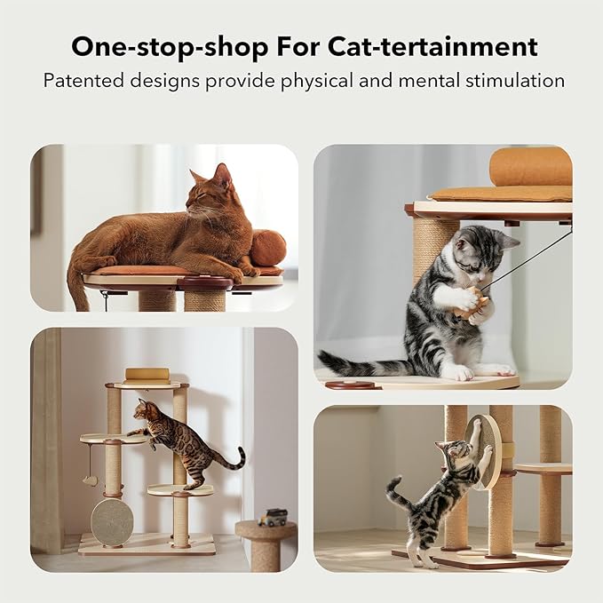PETLIBRO Infinity Cat Tree Tower for Indoor Cats, Modular Design with Cat Bed, Toy, Felt Pads, Sisal Scratching Posts, 2-Second Setup, Sturdy Multi-Level Activity Center Cat Condo for Any Room