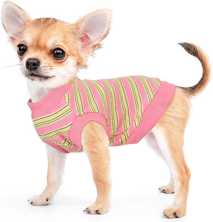 Dog Shirt, Pet Clothes for Chihuahua, Yorkie Teacup Costumes Striped, Small Dogs Sleeveless Tank Top Vest, Breathable Cotton Puppy T-Shirt, Cat Apparel Outfit (Pink, M)