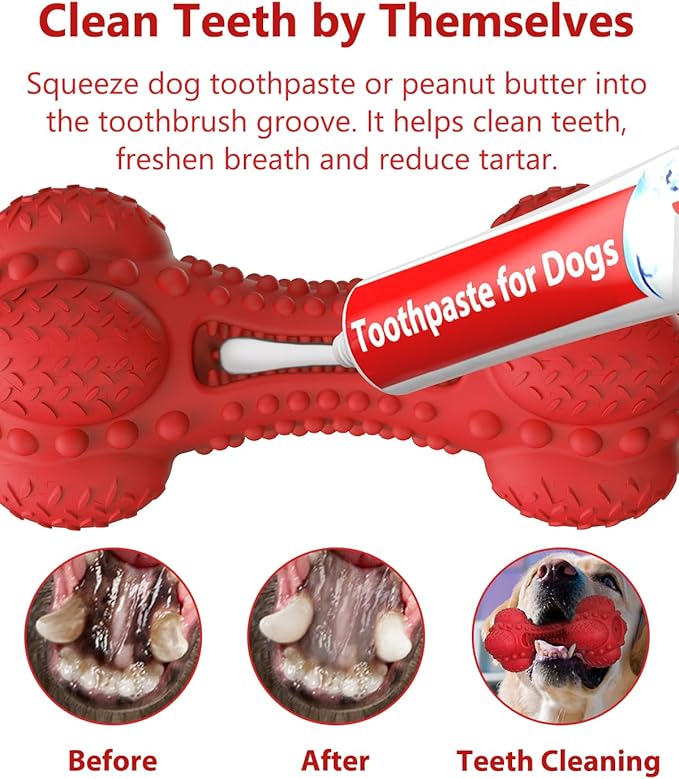 SCHITEC Squeaky Dog Chew Toy for Aggressive Chewers Large Breed, Tough Interactive Teething Rubber Bone for Big Medium Dogs