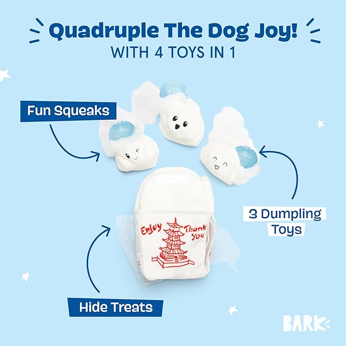 Barkbox Dog Toy 2 in 1 Interactive, Plush Exterior Material & Squeaker, Tearable Dog Toy with Squeaky Ball Inside, Ideal for Toy Destroyers - Andi's Dumpling, Small