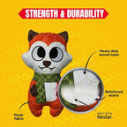 Bite Force -Durable & Strong Dog Toy Fox with Squeaker, Kevlar-Reinforced for Aggressive Chewers for Small Medium Large Dogs - Orange.