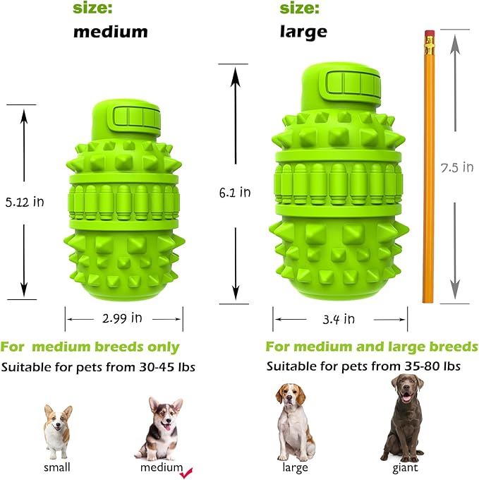 PIFFZEDO Dog Toys for Aggressive Chewers,Interactive Natural Rubber Chew & Squeaky Toy for Medium Breed Only(Not for Small Dog),Dog Toothbrush,Tough & Durable (Green,Medium)