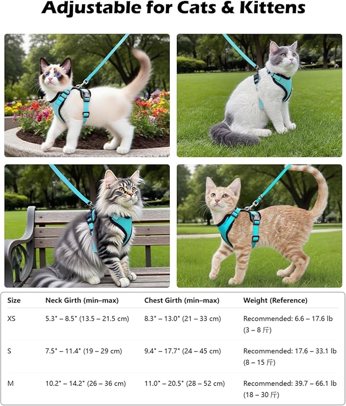 Luxelle 2 Pack Escape-Proof Cat Harness and Leash Set for Walking – Adjustable No Pull Soft Vest with Easy-Wear Buckle, Reflective Straps, Breathable Mesh – Outdoor Travel Harness for Cats & Kittens