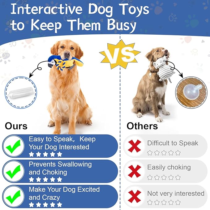 Squeaky Dog and Puppy Toys to Keep Them Busy, Interactive Dog Plush Toy, Crinkle Pet Toy for Tug of War, Rope Toy for Small, Medium, Large Breeds, Stuffed Chewy Toys for Puppy Teething