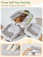 Taoqimiao 76-Inch Cat Tree with Scratching Posts,XXL Cat Tower for Large Cats with Cat Scratching Board,Extra-Large Metal Hammock,3 Perches, 2 Big Condos, Hanging Basket,MS047W,Light Gray