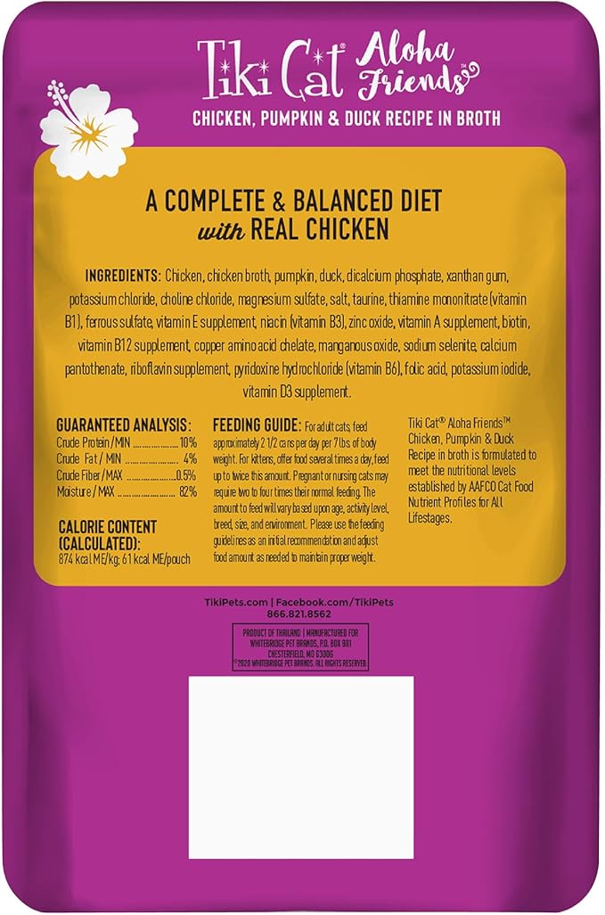 Tiki Cat Aloha Friends, Chicken, Pumpkin & Duck, Grain-Free & High Moisture, Wet Cat Food for All Life Stages 2.5 oz. Pouch (12 Count)